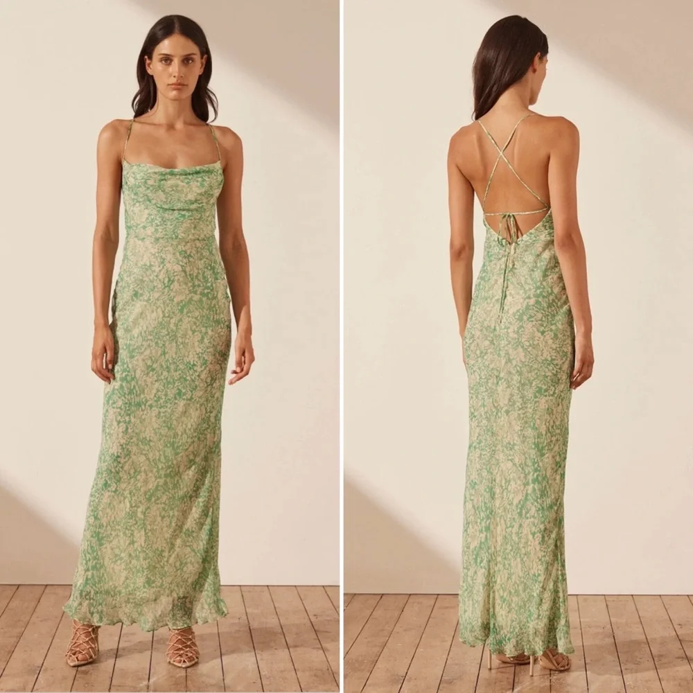 Shona Joy || Belvedere Lace Back Bias Maxi Dress Green US 8_3